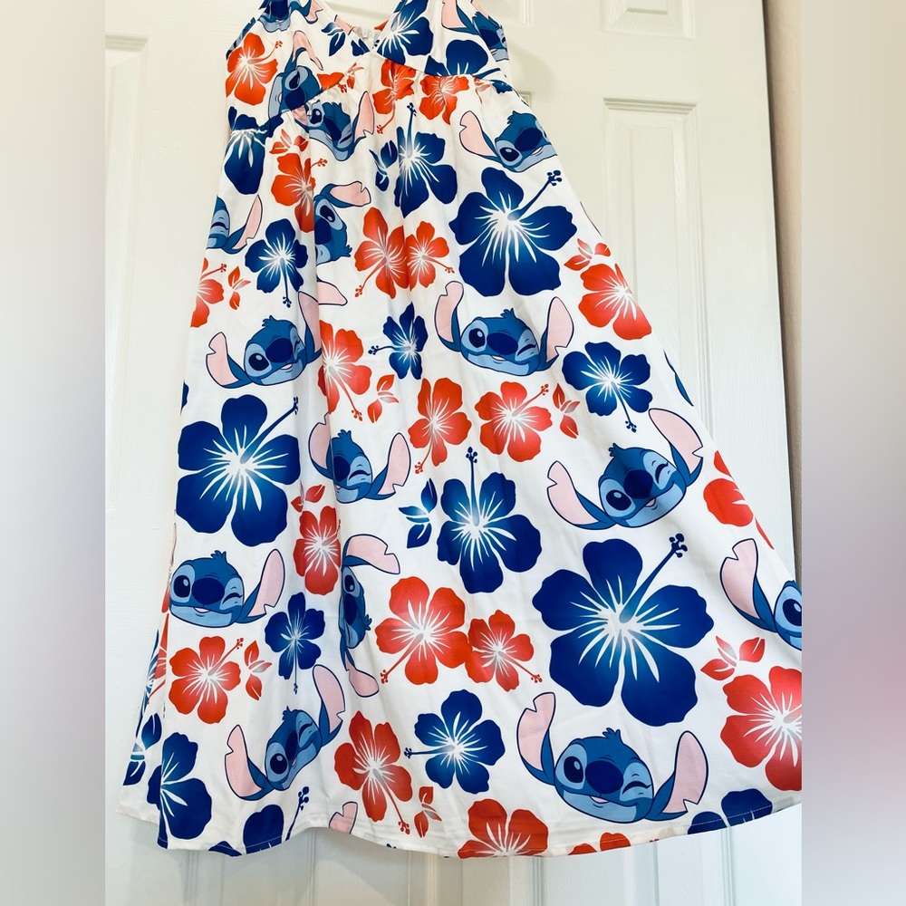 Disney Stitch with Floral Print Spaghetti Straps Women Blue and Red Dresses - Picture 4 of 11